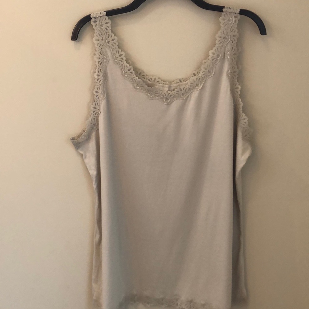 CJ Banks cami top 1X plus size lace cream neutral color popover lightweight thin